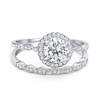 Two Piece Engagement Ring Round Simulated CZ 925 Sterling Silver